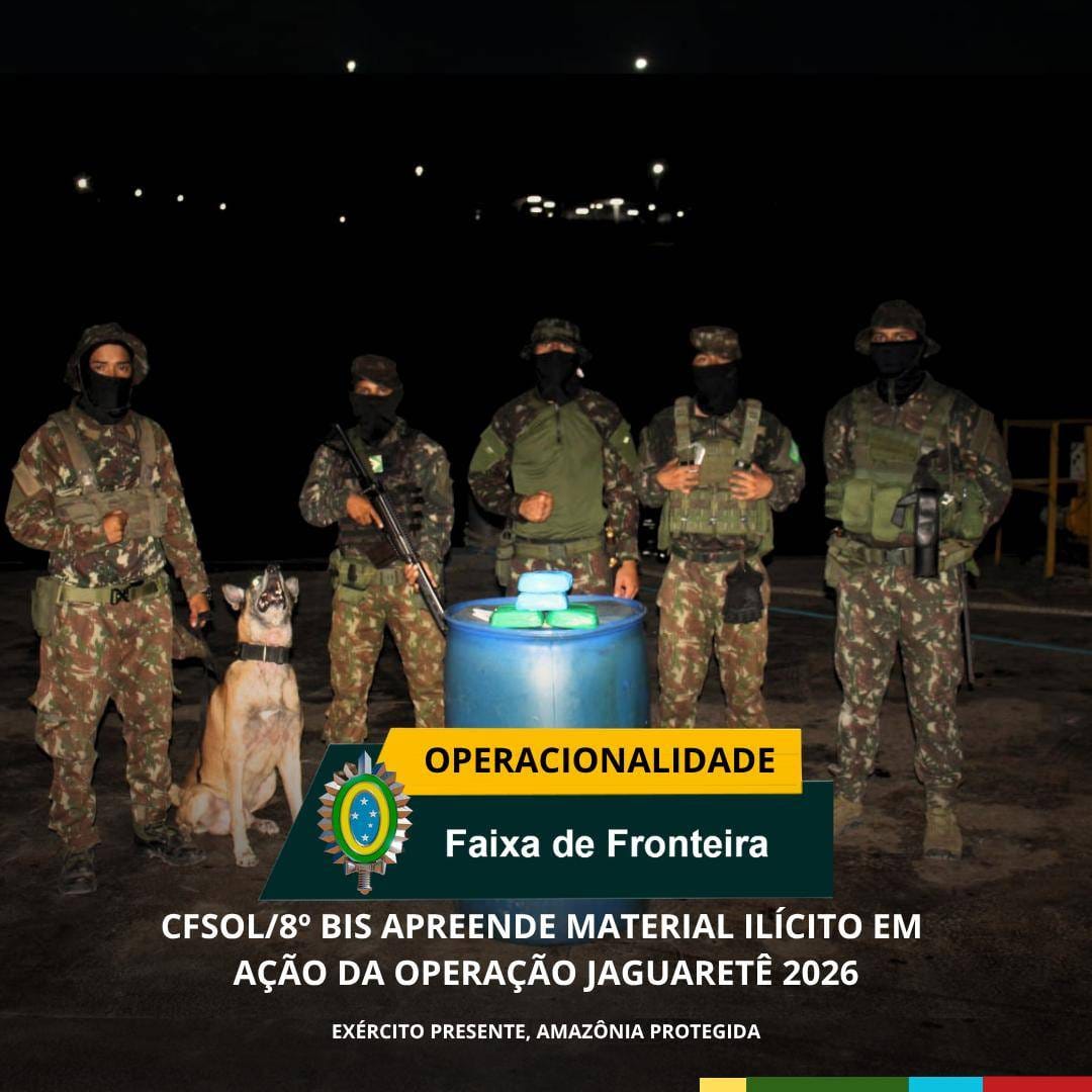 Operação Jaguaretê 2026: Exército apreende entorpecentes durante abordagem de embarcação no Amazonas