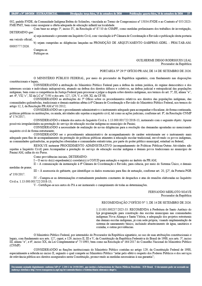 MPF dá 40 dias para prefeito de Santo Antônio do Içá construir e reformar escolas indígenas — imagem 2